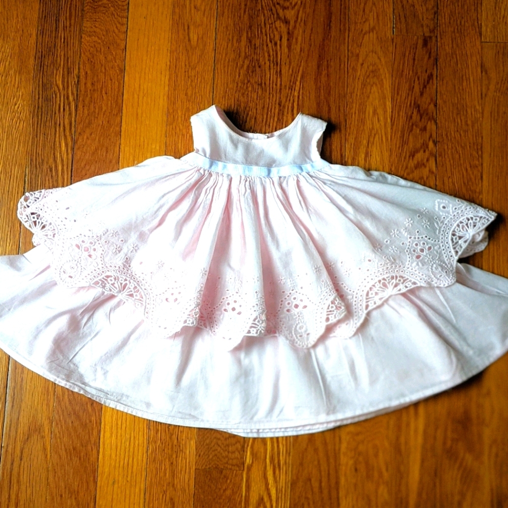 EUC Savanah Baby Pink Eyelet Layered Sundress 6-9
